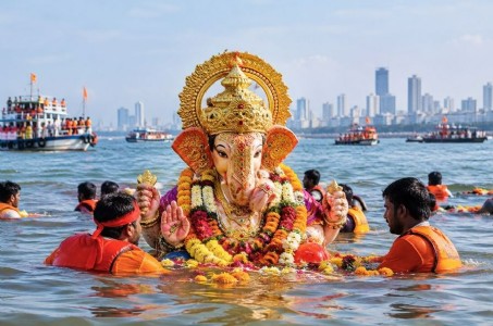 Mumbai Ganesh Visarjan 2026: Girgaon Chowpatty pavilion set up for foreign tourists